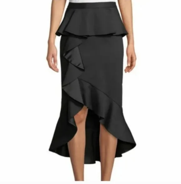 Alice + Olivia Black Alessandra Ruffled Peplum Hi-Low Skirt SIZE 2 - Picture 11 of 14